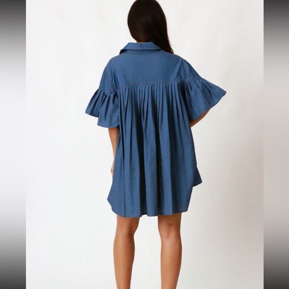 Blue Ruffle Sleeve Dress - Picture 2 of 4